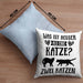 Katze Spruch Kissen mit Füllung 40x40 Lustig Geschenk Cat Kaffee Grafik Katzenliebhaber Geschenke Katzen (Grau) Blau Trendation