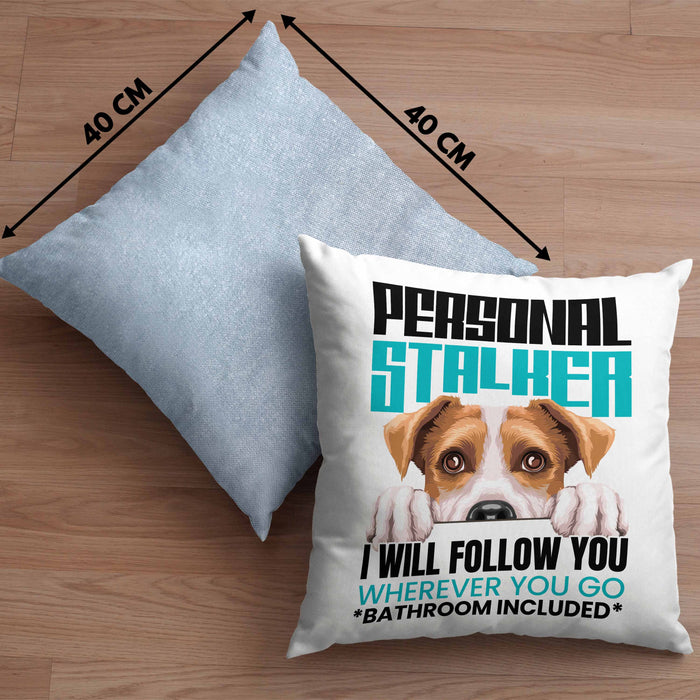 Jack Russell Besitzerin Kissen mit Füllung 40x40 Geschenk Lustiger Spruch Geschenkidee Personal Stalker (Grau) Blau Trendation