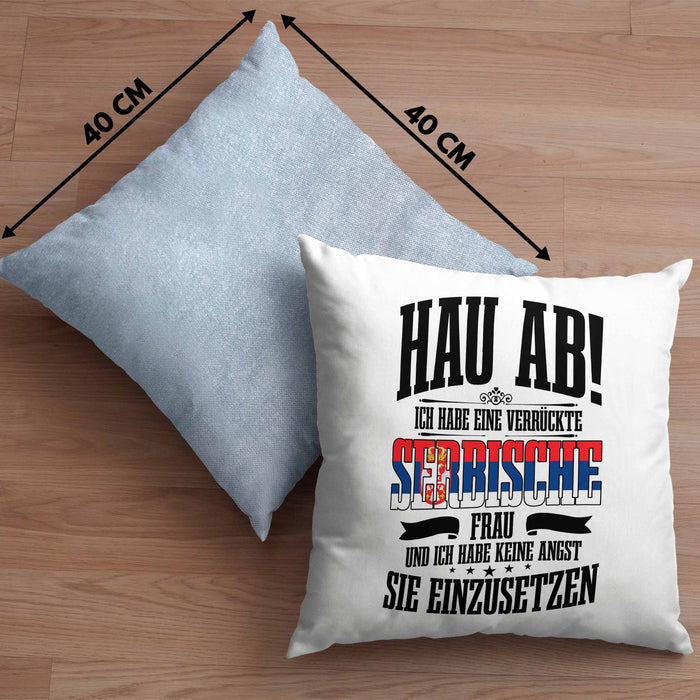 Lustige Kissen mit Füllung 40x40 für Serben Spruch Serbische Frau Lustig Serbien (Grau) Blau Trendation
