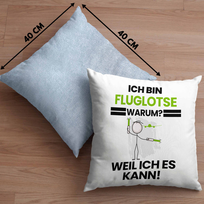 Fluglotse Geschenk Kissen mit Füllung 40x40 Lustiger Spruch Ich Bin Fluglotse Warum Weil Ich Es Kann Geschenkidee Bester Fluglotse Geburtstag (Grau) Blau Trendation