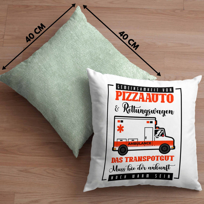 Pizzaauto Rettungswagen Spruch Kissen mit Füllung 40x40 Geschenk Lustiger Gag Spaß (Grau) Grün Trendation