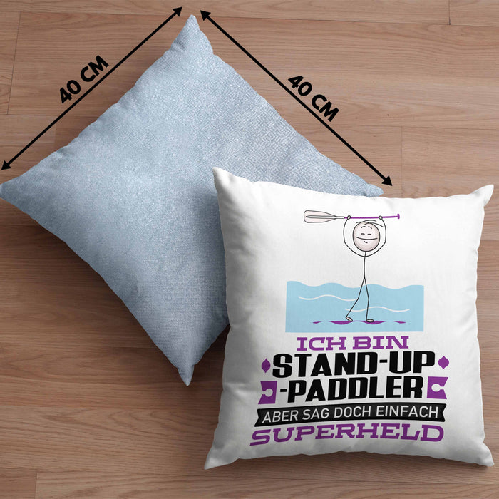 Stand-Up-Paddler Geschenk Kissen mit Füllung 40x40 Ich Bin Stand-Up-Paddler Aber Sag Doch Einfach Superheld Lustige Geschenkdiee für Stand-Up-Paddler (Grau) Blau Trendation