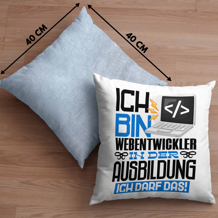 Webentwickler Ausbildung Kissen mit Füllung 40x40 Geschenk Ich Bin Webentwickler In Der Ausbildung Ich Darf Das Geschenkidee Spruch (Grau) Blau Trendation