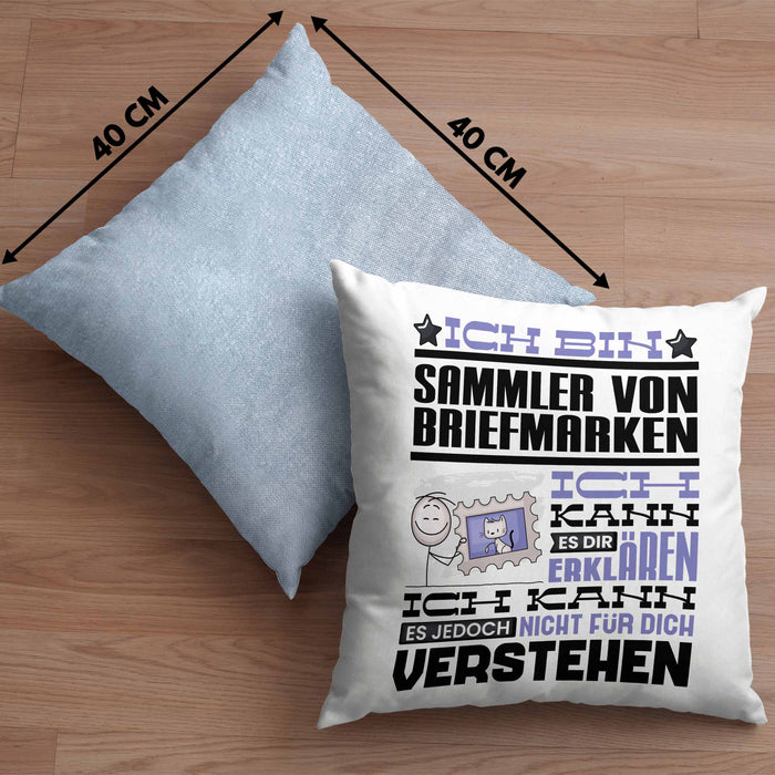 Sammler von Briefmarken Geschenk Kaffee-Kissen mit Füllung 40x40 Geschenkidee für Sammler von Briefmarken Ich Bin Sammler von Briefmarken Ich Kann Es Dir Erklären Jedoch Nicht Für Dich Verstehen Spruch Lustig (Grau) Blau Trendation
