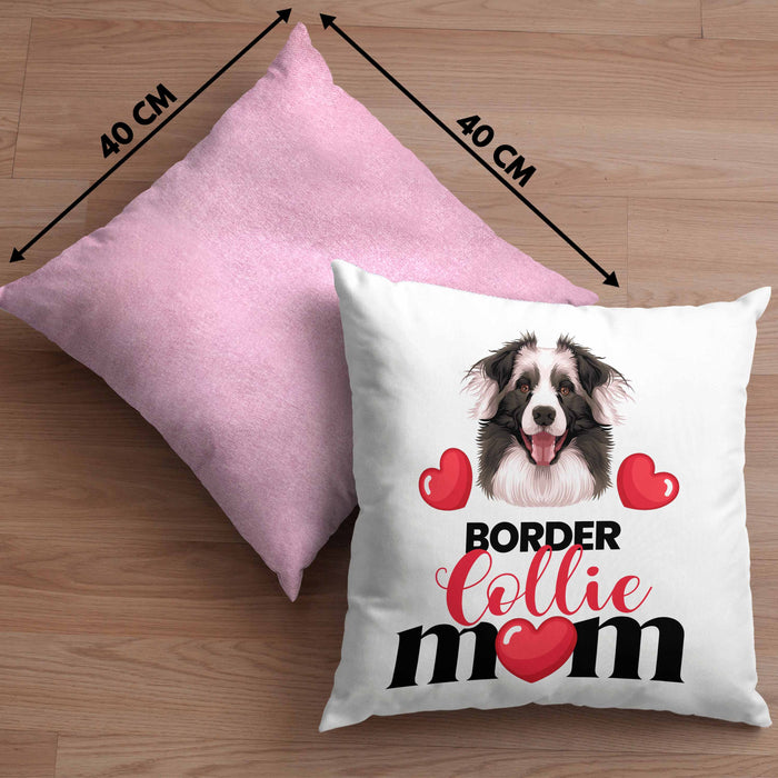 Border Collies Besitzer Mom Mama Kissen mit Füllung 40x40 Geschenk Lustiger Spruch Geschenkidee Border Collies Besitzerin (Grau) Rosa Trendation