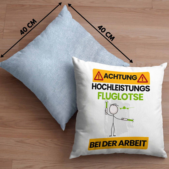 Fluglotse Kissen mit Füllung 40x40 Geschenk Lustiger Spruch Geschenkidee für Fluglotse Achtung Hochleistungs Fluglotse Bei Der Arbeit (Grau) Blau Trendation