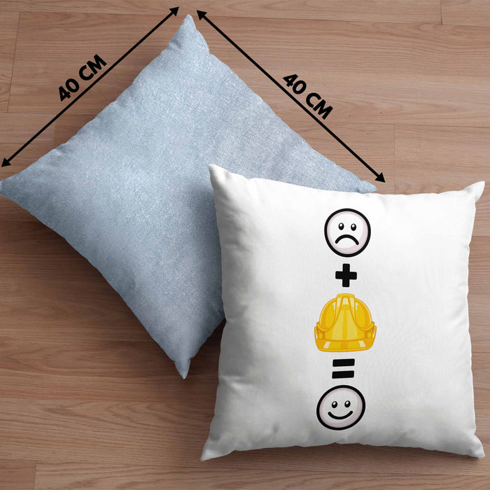 Baustelle Kissen mit Füllung 40x40 Geschenkidee für Bauarbeiter Geburtstag Lustiges Geschenk :( + Sicherheitshelm = :) (Grau) Blau Trendation