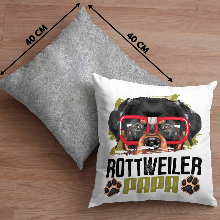 Rottweiler Papa Besitzer Kissen mit Füllung 40x40 Geschenk Lustiger Spruch Geschenkidee Rottweiler Liebhaber (Grau) Grau Trendation