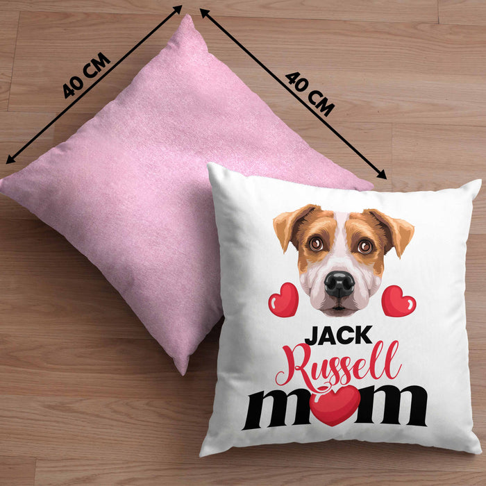Jack Russell Besitzer Mom Mama Kissen mit Füllung 40x40 Geschenk Lustiger Spruch Geschenkidee Jack Russell Besitzerin (Grau) Rosa Trendation