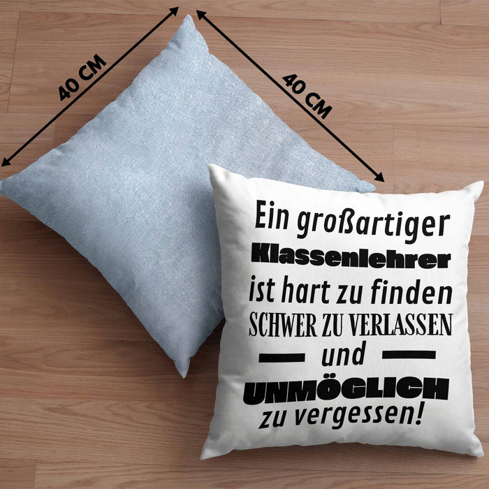 Klassenlehrer Abschied Geschenk Kissen mit Füllung 40x40 Abschiedsgeschenk für Klassenlehrer Hart Zu Finden Schwer Zu Verlassen (Grau) Blau Trendation
