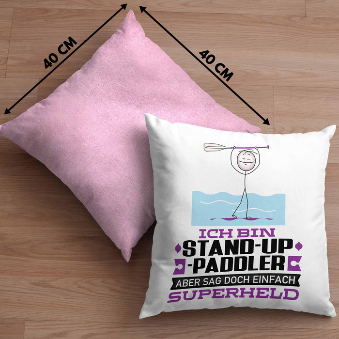 Stand-Up-Paddler Geschenk Kissen mit Füllung 40x40 Ich Bin Stand-Up-Paddler Aber Sag Doch Einfach Superheld Lustige Geschenkdiee für Stand-Up-Paddler (Grau) Rosa Trendation