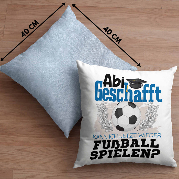 Abi Geschafft Abitur Prüfung Bestanden Kissen mit Füllung 40x40 Geschenk Kann Ich Jetzt Wieder Fußball Spielen Fußballspieler Geschenkidee (Grau) Blau Trendation