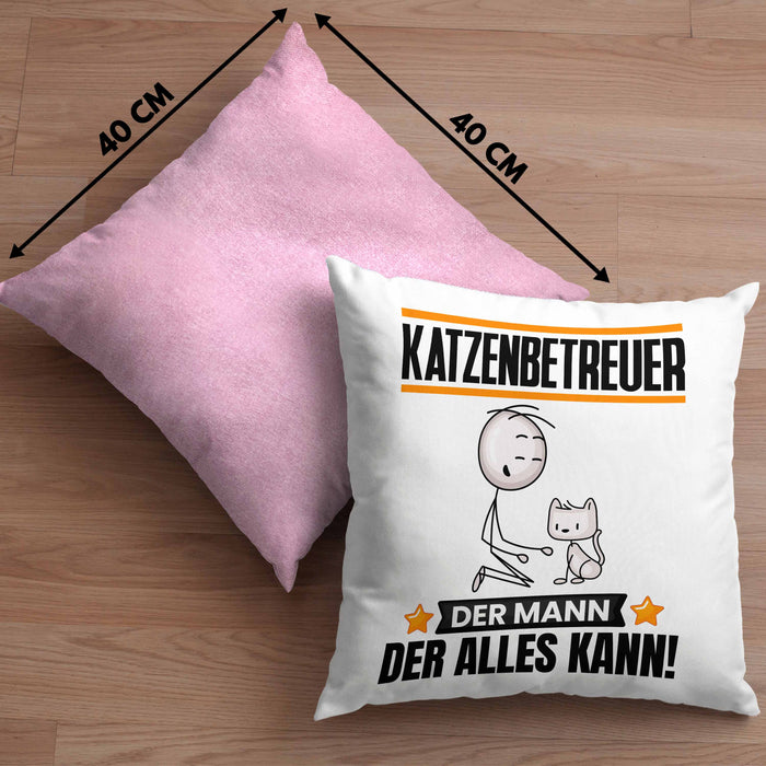 Katzenbetreuer Kissen mit Füllung 40x40 Geschenk für Katzenbetreuer Der Mann Der Alles Kann Geschenkidee zum Geburtstag (Grau) Rosa Trendation