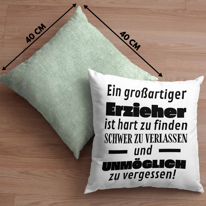 Erzieher Abschied Geschenk Kissen mit Füllung 40x40 Abschiedsgeschenk für Erzieher Hart Zu Finden Schwer Zu Verlassen (Grau) Grün Trendation