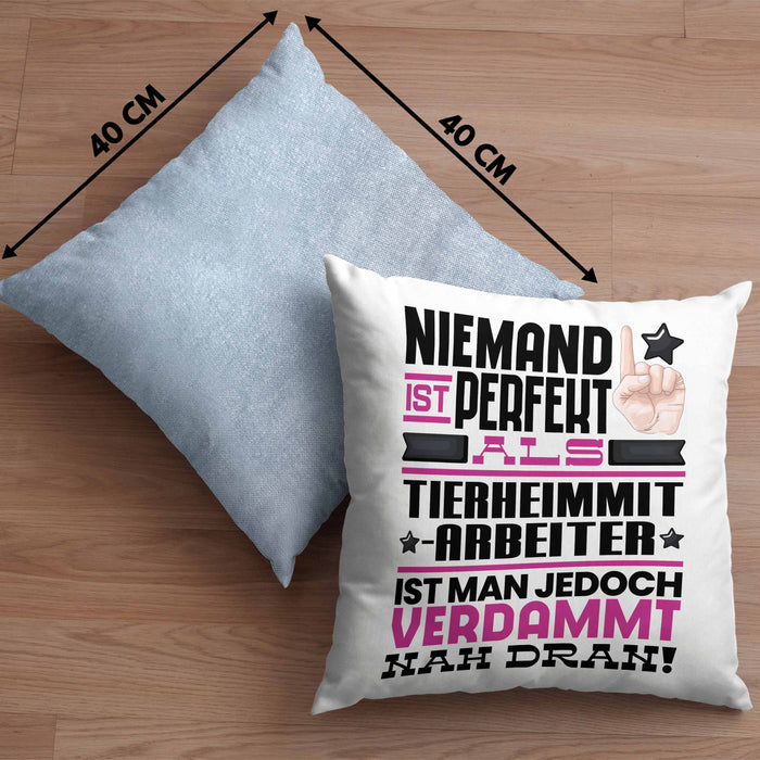 Tierheimmitarbeiter Geschenk Kissen mit Füllung 40x40 Lustige Geschenkidee für Tierheimmitarbeiter Geburtstag Niemand Ist Perfekt Aber Als Tierheimmitarbeiter Ist Man Nah Dran (Grau) Blau Trendation