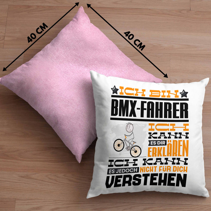 BMX-Fahrer Geschenk Kaffee-Kissen mit Füllung 40x40 Geschenkidee für BMX-Fahrer Ich Bin BMX-Fahrer Ich Kann Es Dir Erklären Jedoch Nicht Für Dich Verstehen Spruch Lustig (Grau) Rosa Trendation