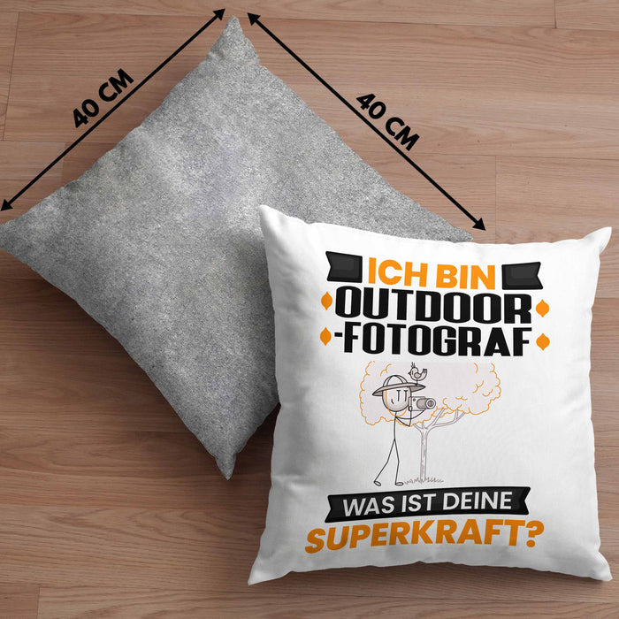 Outdoor-Fotograf Kissen mit Füllung 40x40 Geschenk für Outdoor-Fotograf Geburtstag Lustiger Spruch Was Ist Deine Superkraft (Grau) Grau Trendation
