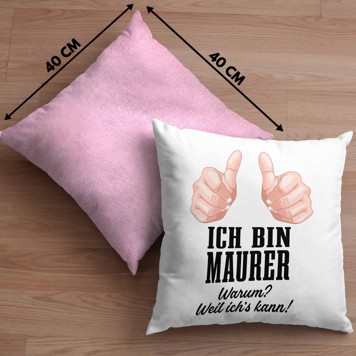 Maurer Kissen mit Füllung 40x40 Geschenk Mit Spruch Geschenkidee Lustig Männer Job (Grau) Rosa Trendation