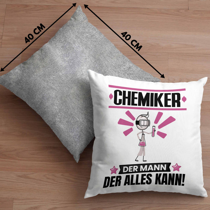 Chemiker Kissen mit Füllung 40x40 Geschenk für Chemiker Der Mann Der Alles Kann Geschenkidee zum Geburtstag (Grau) Grau Trendation