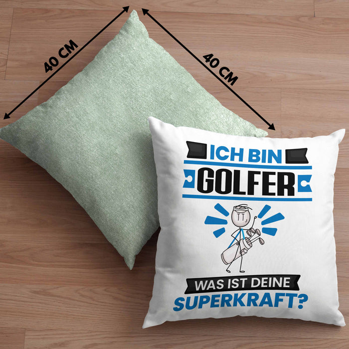 Golfer Kissen mit Füllung 40x40 Geschenk für Golfer Geburtstag Lustiger Spruch Was Ist Deine Superkraft (Grau) Grün Trendation