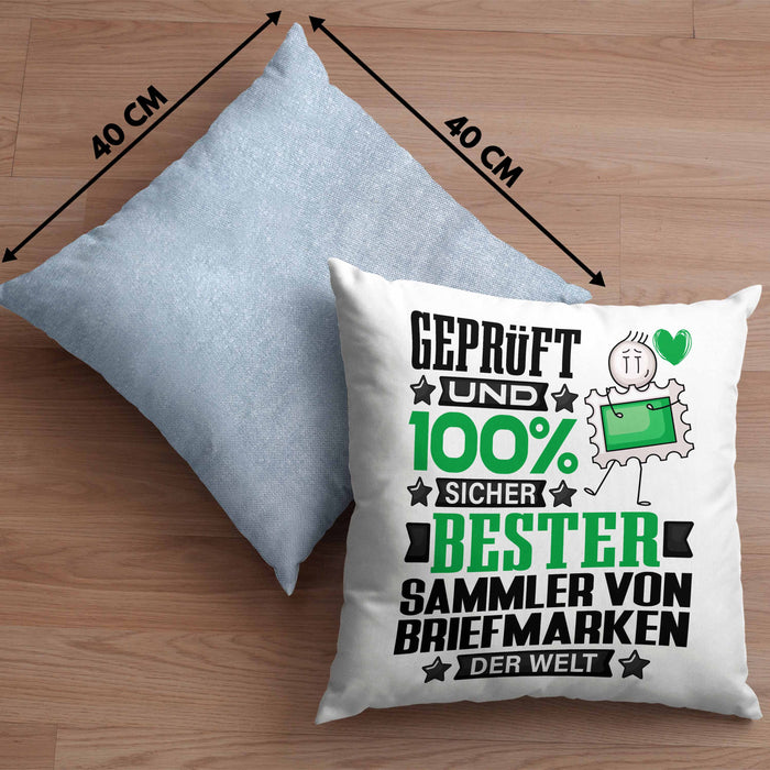 SammlervonBriefmarken Geschenk Lustiger Spruch für SammlervonBriefmarken Geschenkidee Bester SammlervonBriefmarken Der WeltKissen mit Füllung 40x40 (Grau) Blau Trendation