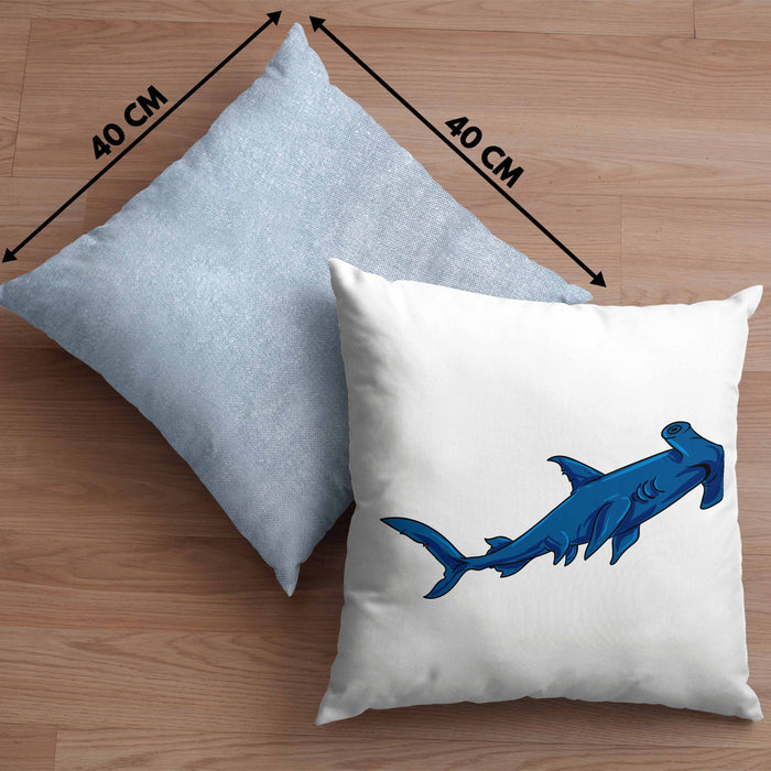 Kissen mit Füllung 40x40 mit Hammerhai und Haifisch Grafik Geschenk für Ozeanliebhaber (Grau) Blau Trendation