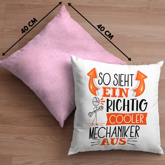 Mechaniker Kissen mit Füllung 40x40 Geschenk So Sieht Ein RIchtig Cooler Mechaniker Aus Geschenkidee Lustiger Spruch Geburtstag (Grau) Rosa Trendation