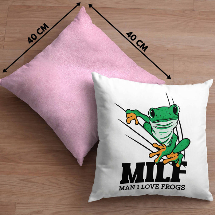 Lustige Frosch Kissen mit Füllung 40x40 Geschenk für Froschliebhaber Lustig MILF Man I Love Frogs (Grau) Rosa Trendation