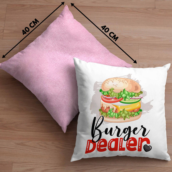 Burger Dealer Kissen mit Füllung 40x40 Geschenk für Besten Burgerverkäufer Geburtstag Spruch Geschenkidee (Grau) Rosa Trendation