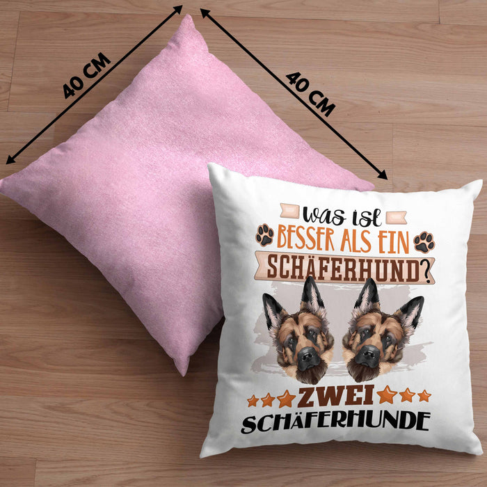 Schäferhund Besitzer Kissen mit Füllung 40x40 Geschenk Lustiger Spruch Geschenkidee Was Ist Besser Als Ein Schäferhund (Grau) Rosa Trendation