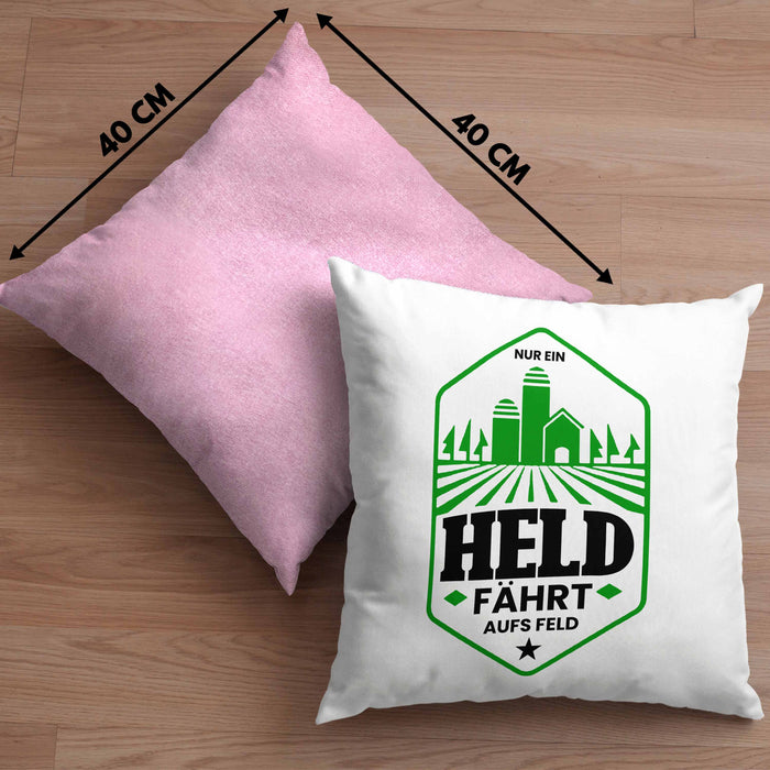 Lustige Kissen mit Füllung 40x40 für Landwirte Bauern Geschenk Spruch Nur Ein Held Fährt Aufs Feld (Grau) Rosa Trendation