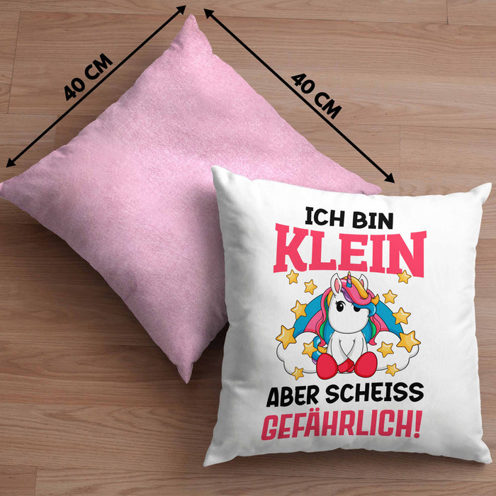 Klein Aber Sch Gefährlich Lustige Einhorn Kissen mit Füllung 40x40 mit Spruch Geschenkidee Einhornfans (Grau) Rosa Trendation