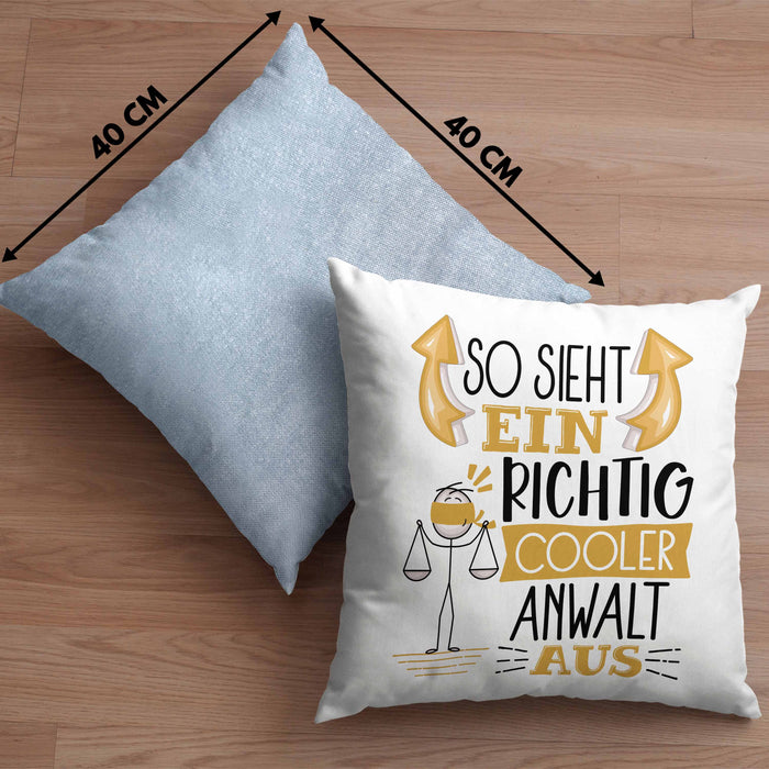 Anwalt Kissen mit Füllung 40x40 Geschenk So Sieht Ein RIchtig Cooler Anwalt Aus Geschenkidee Lustiger Spruch Geburtstag (Grau) Blau Trendation
