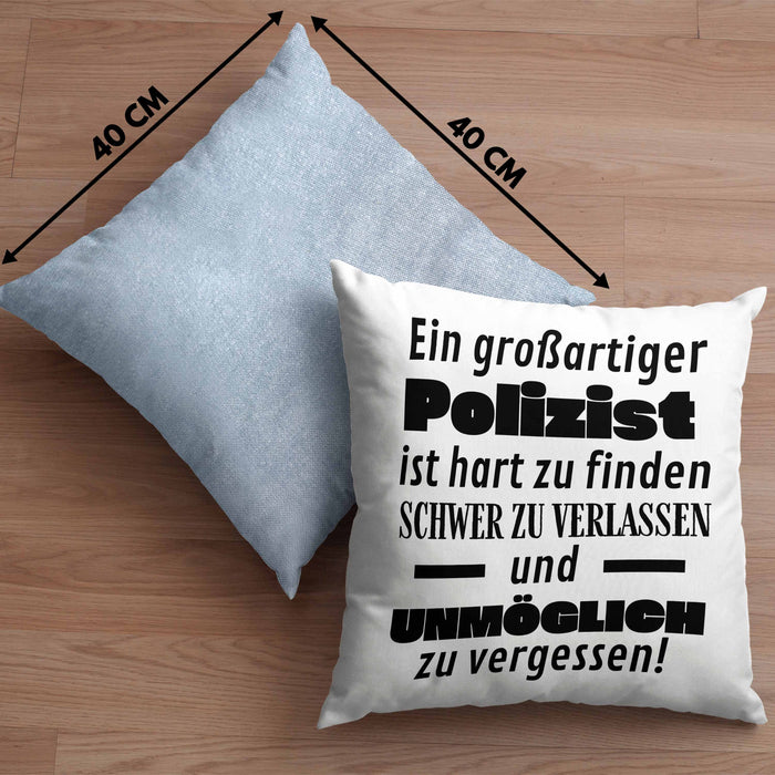 Polizist Abschied Geschenk Kissen mit Füllung 40x40 Abschiedsgeschenk für Polizist Hart Zu Finden Schwer Zu Verlassen (Grau) Blau Trendation
