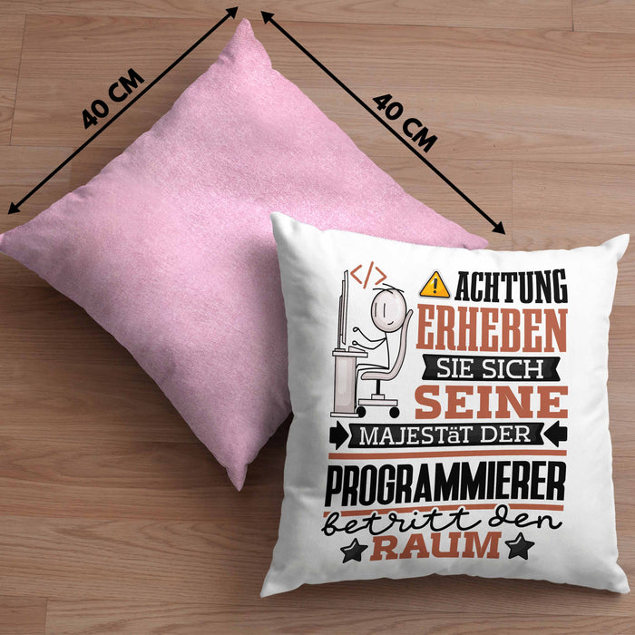 Programmierer Geschenk Kissen mit Füllung 40x40 Lustiger Spruch Erheben Sie Sich Der Programmierer Betritt den Raum (Grau) Rosa Trendation