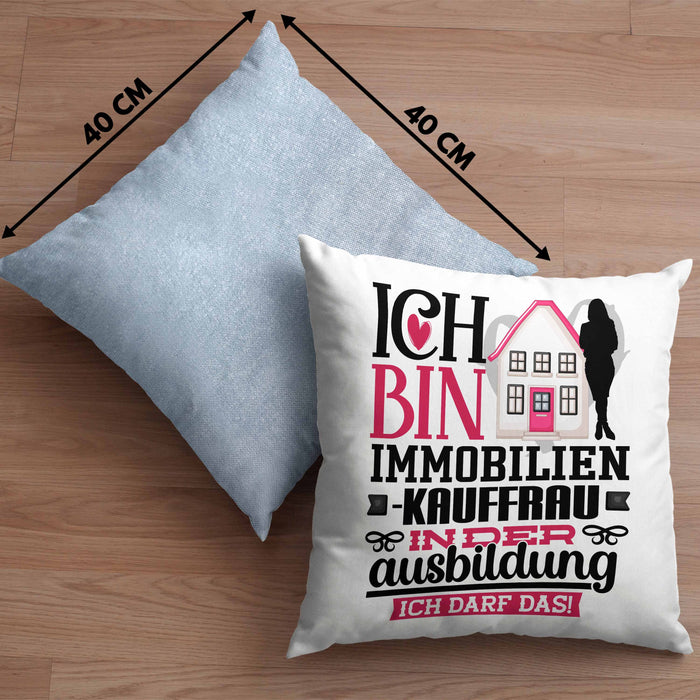 Immobilienkauffrau Ausbildung Start Geschenk Kissen mit Füllung 40x40 Ich Bin Immobilienkauffrau In Der Ausbildung Ich Darf Das Geschenkidee (Grau) Blau Trendation