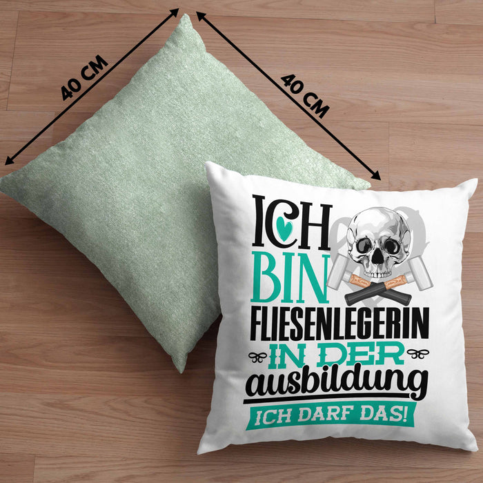 Fliesenlegerin Ausbildung Start Geschenk Kissen mit Füllung 40x40 Ich Bin Fliesenlegerin In Der Ausbildung Ich Darf Das Geschenkidee (Grau) Grün Trendation