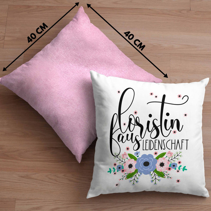 Floristin Aus Leidenschaft Kissen mit Füllung 40x40 Geschenk Blumen Floristin Geschenkidee (Grau) Rosa Trendation