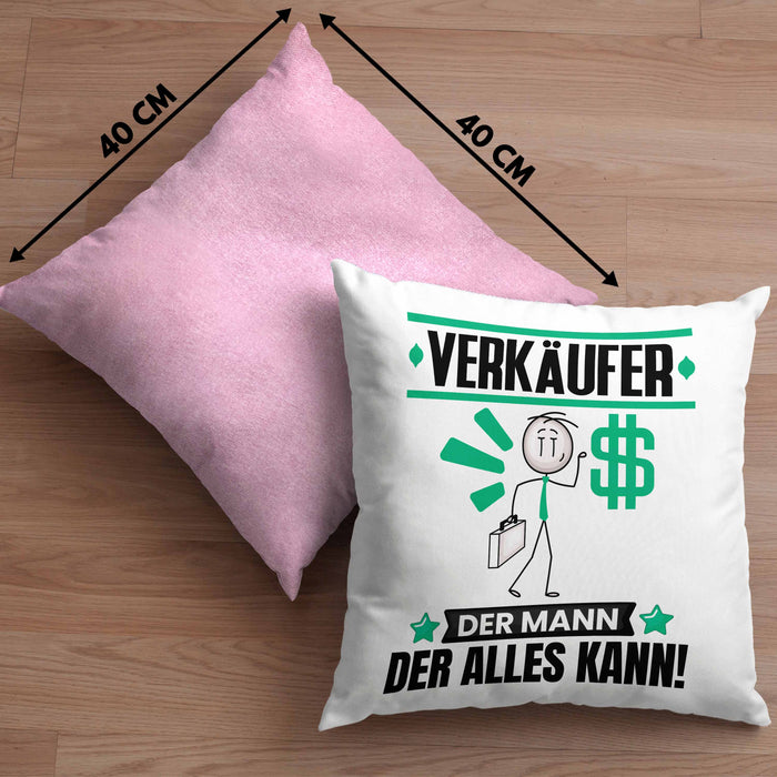 Verkäufer Kissen mit Füllung 40x40 Geschenk für Verkäufer Der Mann Der Alles Kann Geschenkidee zum Geburtstag (Grau) Rosa Trendation