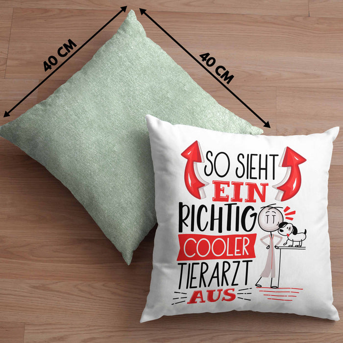 Tierarzt Kissen mit Füllung 40x40 Geschenk So Sieht Ein RIchtig Cooler Tierarzt Aus Geschenkidee Lustiger Spruch Geburtstag (Grau) Grün Trendation