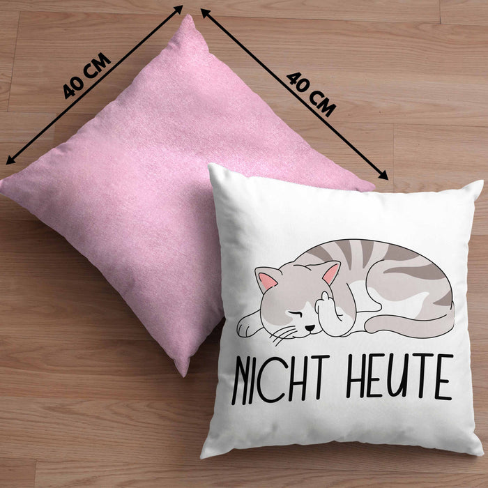 Katze Mittelfinger Kissen mit Füllung 40x40 Geschenk Muffel Nicht Heute Kollegin Frauen (Grau) Rosa Trendation