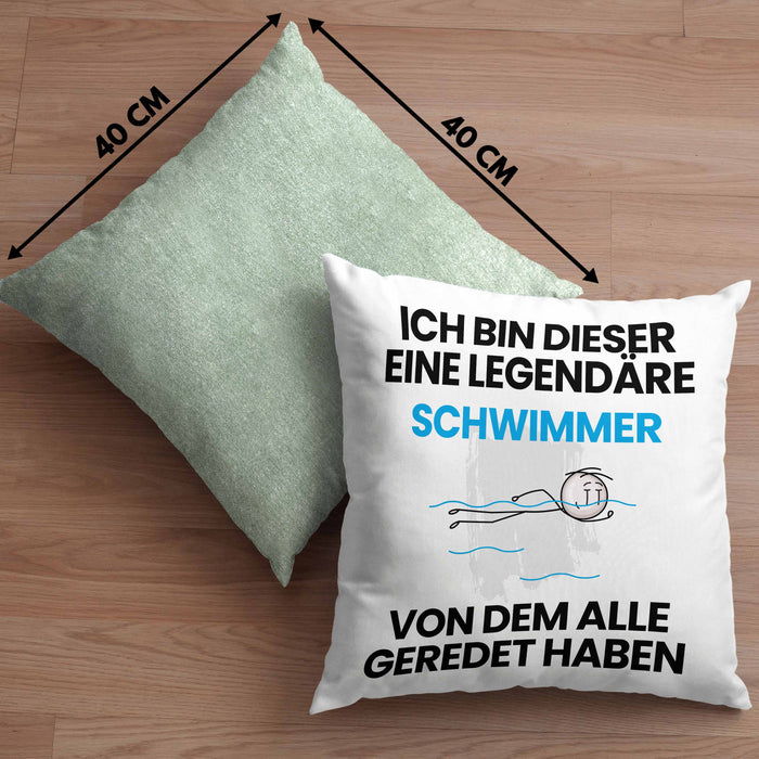 Schwimmer Geschenk Kissen mit Füllung 40x40 Lustige Geschenkidee Geburtstag für Schwimmer Ich Bin Dieser Legendäre Schwimmer Von Dem Alle Geredet Haben (Grau) Grün Trendation