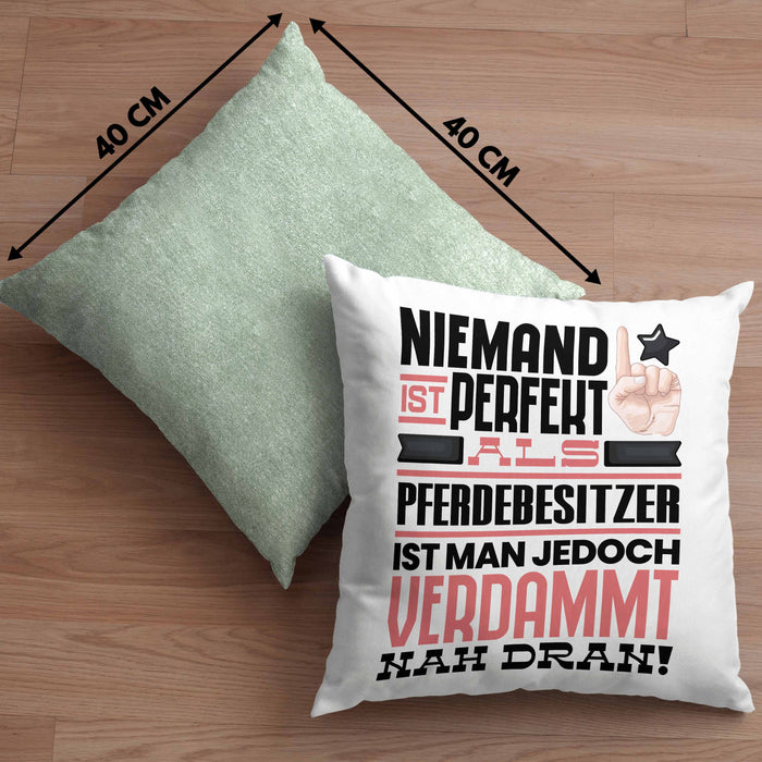 Pferdebesitzer Geschenk Kissen mit Füllung 40x40 Lustige Geschenkidee für Pferdebesitzer Geburtstag Niemand Ist Perfekt Aber Als Pferdebesitzer Ist Man Nah Dran (Grau) Grün Trendation