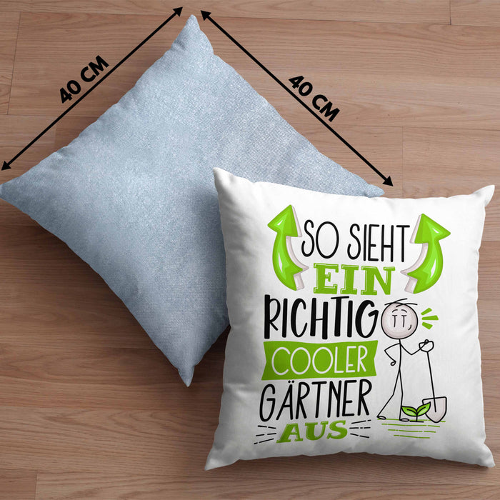 Gärtner Kissen mit Füllung 40x40 Geschenk So Sieht Ein RIchtig Cooler Gärtner Aus Geschenkidee Lustiger Spruch Geburtstag (Grau) Blau Trendation