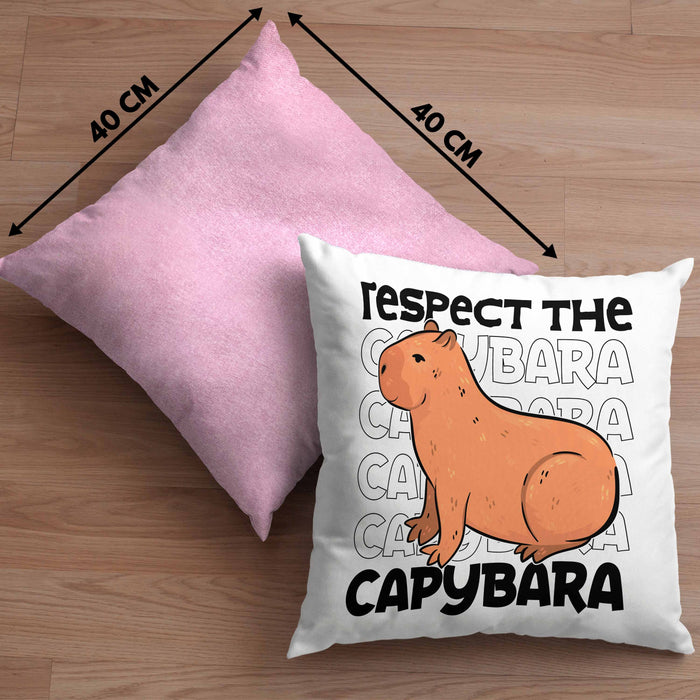 Respect The Capybara Kissen mit Füllung 40x40 Capybara Tier Geschenk für Capybara Liebhaber (Grau) Rosa Trendation