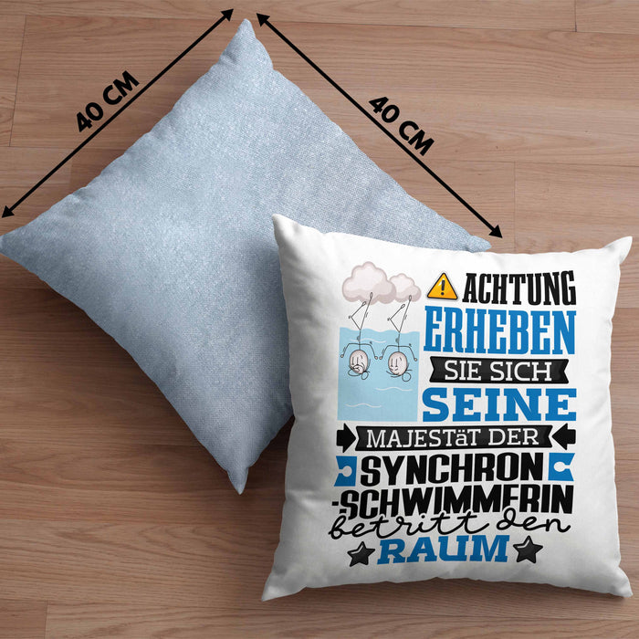 Synchronschwimmerin Geschenk Kissen mit Füllung 40x40 Lustiger Spruch Erheben Sie Sich Der Synchronschwimmerin Betritt den Raum (Grau) Blau Trendation