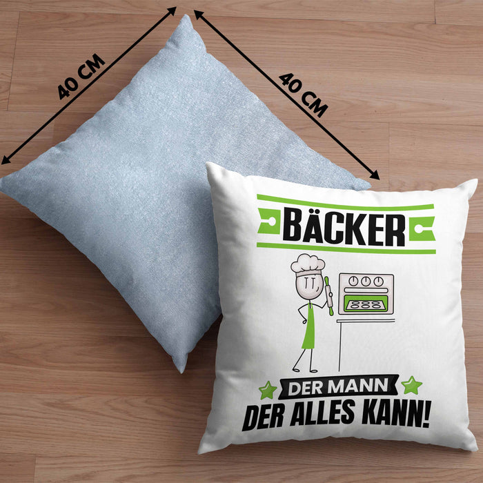 Bäcker Kissen mit Füllung 40x40 Geschenk für Bäcker Der Mann Der Alles Kann Geschenkidee zum Geburtstag (Grau) Blau Trendation