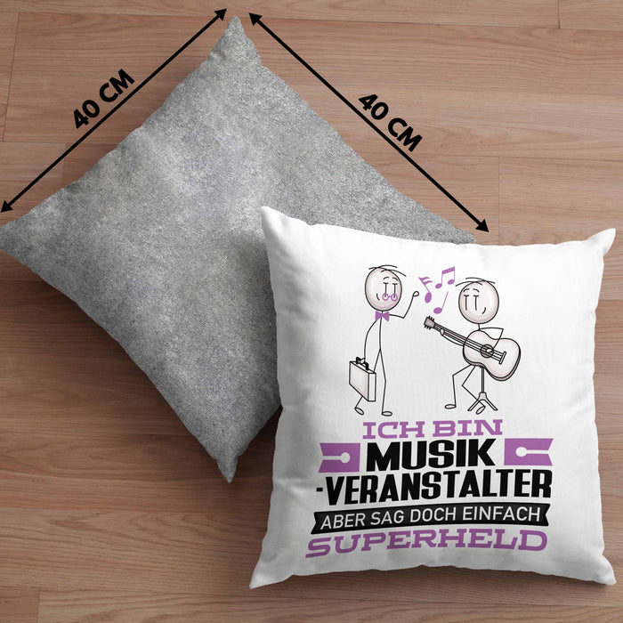 Musikveranstalter Geschenk Kissen mit Füllung 40x40 Ich Bin Musikveranstalter Aber Sag Doch Einfach Superheld Lustige Geschenkdiee für Musikveranstalter (Grau) Grau Trendation