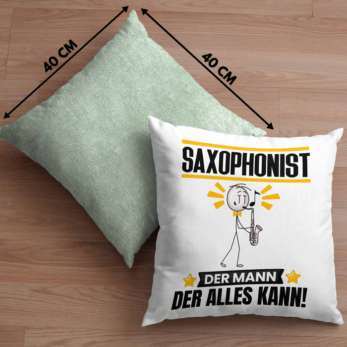 Saxophonist Kissen mit Füllung 40x40 Geschenk für Saxophonist Der Mann Der Alles Kann Geschenkidee zum Geburtstag (Grau) Grün Trendation