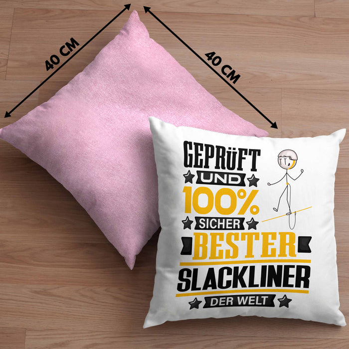 Slackliner Geschenk Lustiger Spruch für Slackliner Geschenkidee Bester Slackliner Der WeltKissen mit Füllung 40x40 (Grau) Rosa Trendation